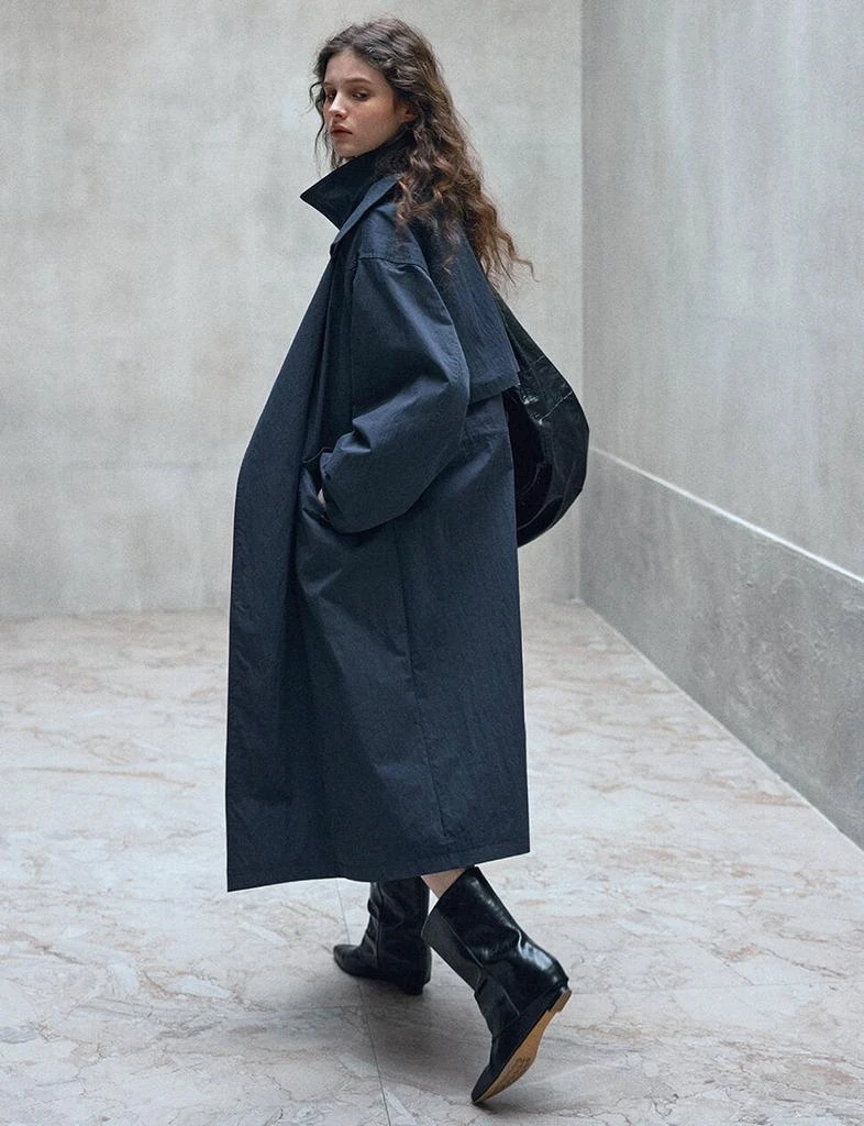 Pixie Market Navy Funnel Neck Zip Trench Coat-PREORDER