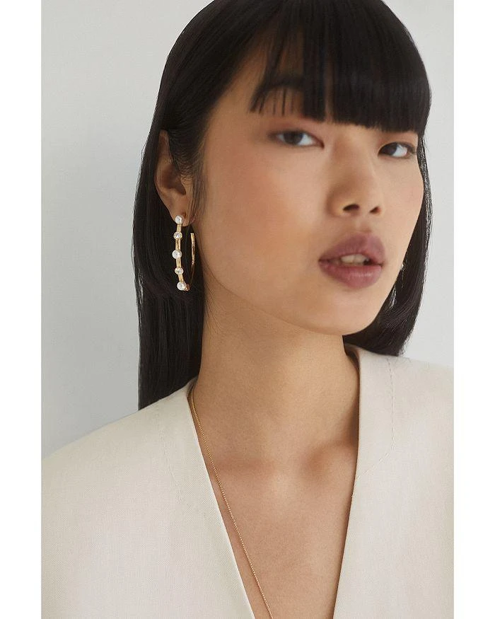 Nadri Imitation Pearl & Cubic Zirconia Large C Hoop Earrings 3