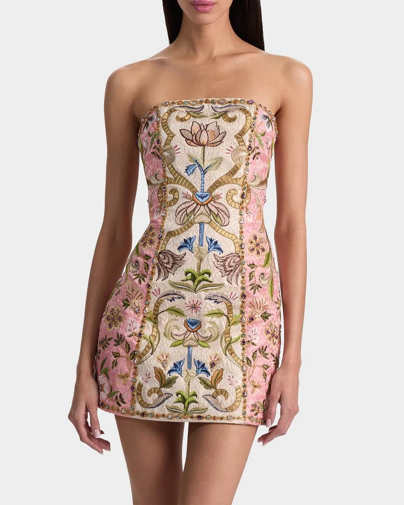 Alice + Olivia Katia Embellished Metallic Jacquard Strapless Dress 4