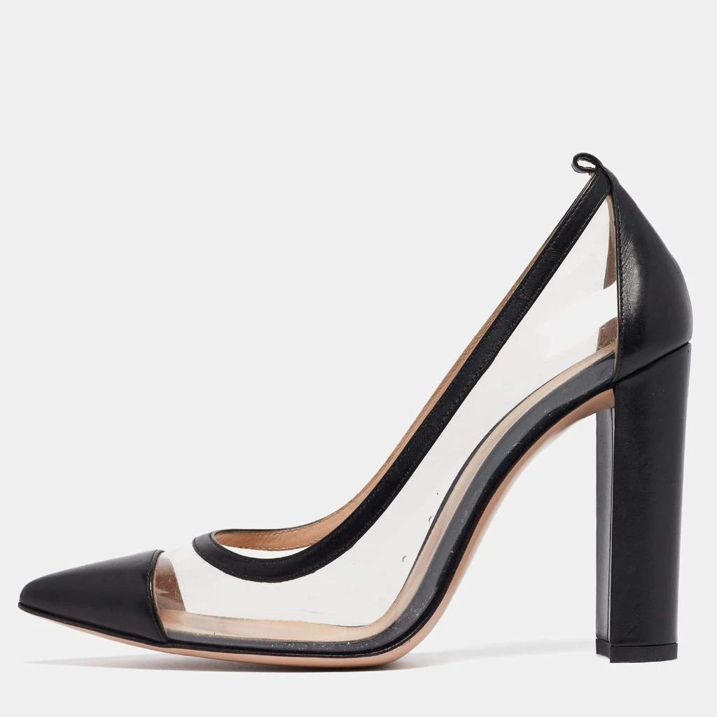 Gianvito Rossi Gianvito Rossi Black Leather and PVC Plexi Block Heel Pumps Size 39 1