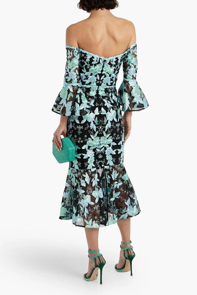 MARCHESA Off-the-shoulder fluted embroidered tulle midi dress 3