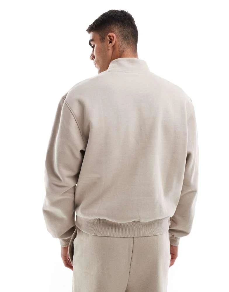 ASOS ASOS DESIGN premium heavyweight boxy oversized quarter zip sweatshirt 400gsm in beige 2