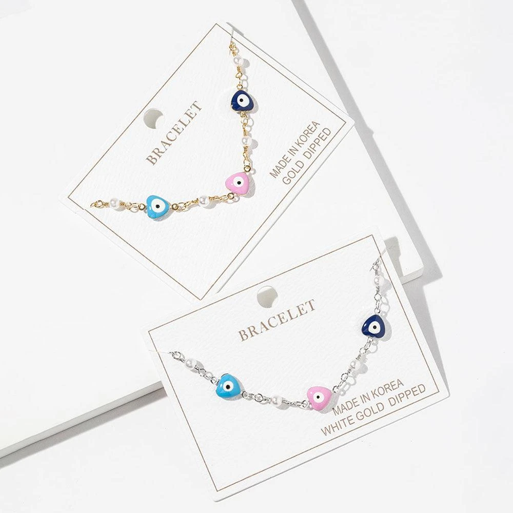 FASHNZFAB White Gold Dipped Heart Evil Eye Pearl Charm Link Bracelet 4