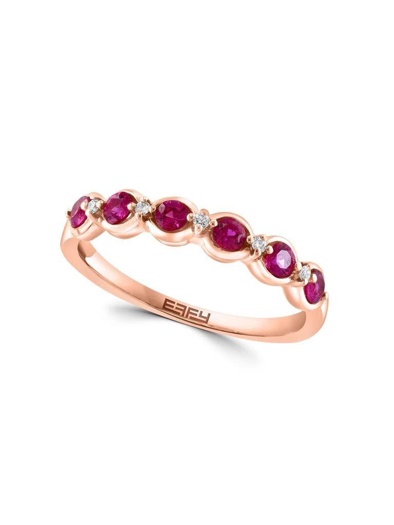 Effy ENY 14K Rose Goldplated Sterling Silver, Ruby 
0.04 TCW Diamond Ring