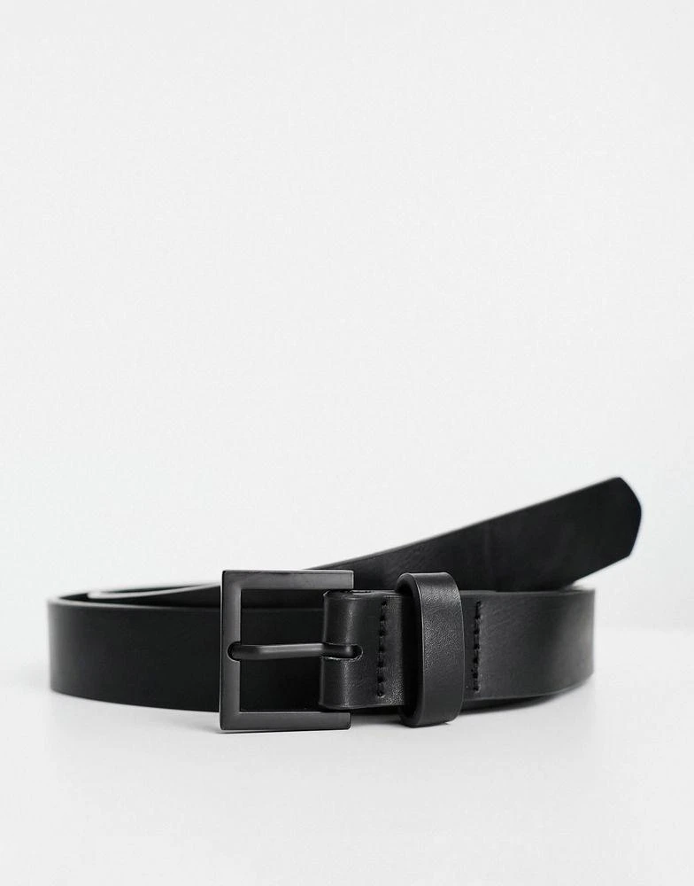 ASOS ASOS DESIGN smart faux leather skinny belt with matte black buckle in black 3