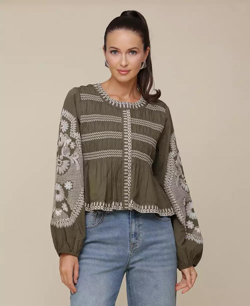 Avec Les Filles Women's Embroidered Cotton Peplum Jacket
