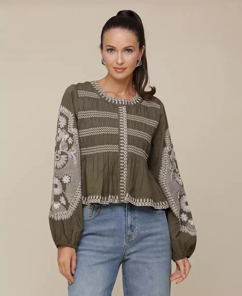 Avec Les Filles Women's Embroidered Cotton Peplum Jacket 1