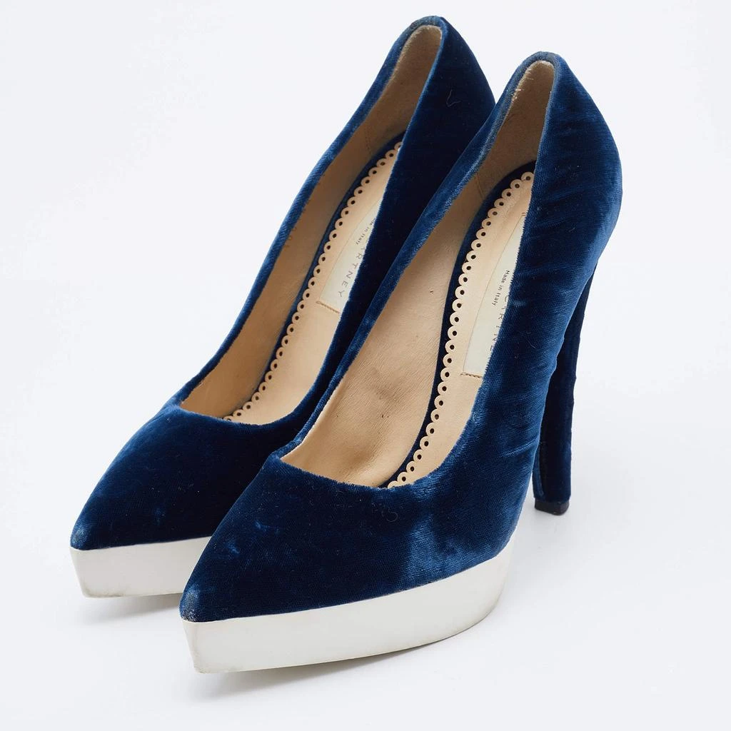 Stella McCartney Stella McCartney Navy Blue Velvet Pointed Toe Platform Pumps Size 37.5 2