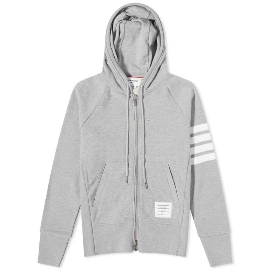 Thom Browne Light Grey 4-Bar Loopback Full Zip Hoodie