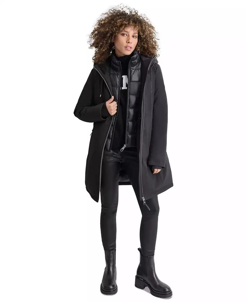 DKNY Womens Hooded Bibbed Zip-Front Puffer Coat 7