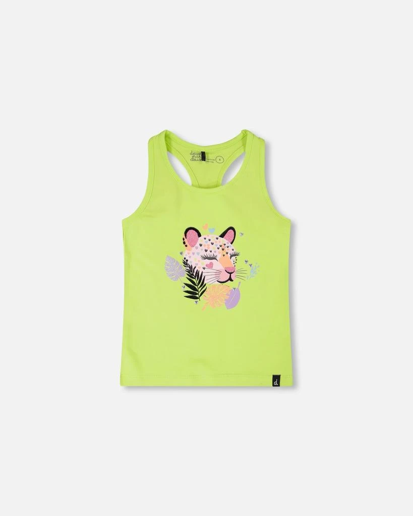 Deux par Deux Organic Cotton Jersey Tank Top Lime Green with Screen Print