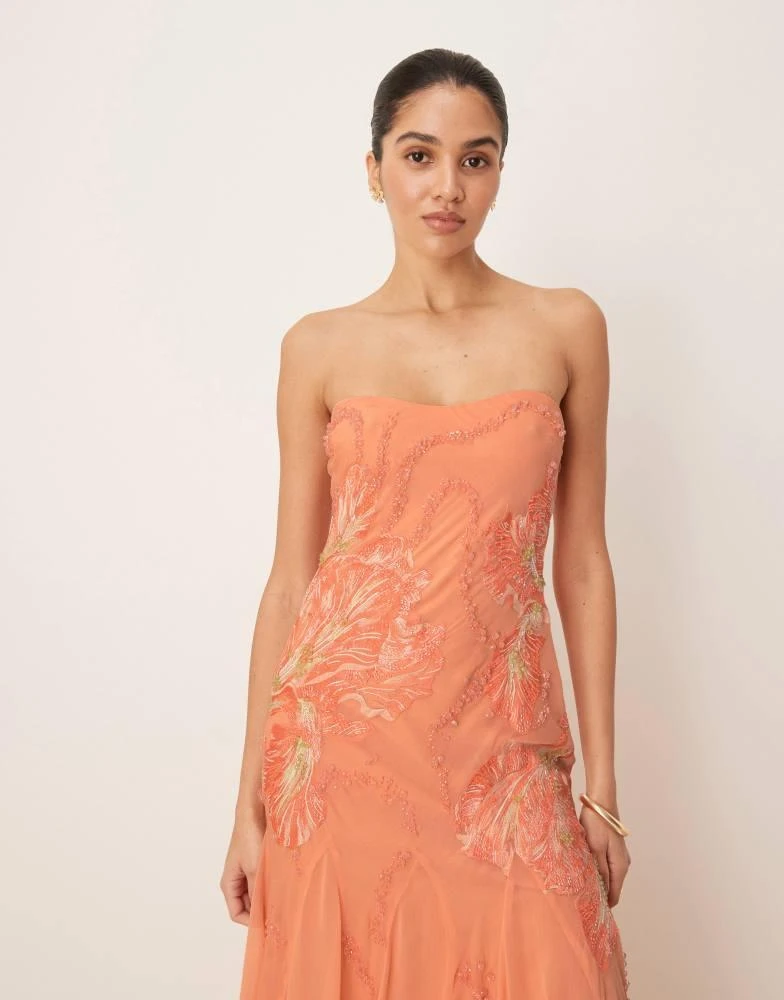 ASOS ASOS DESIGN bandeau floral embellished maxi dress in apricot 3
