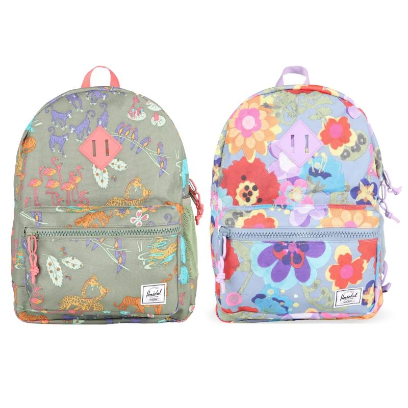 Herschel Supply All over jungle animals and flowers olive green and light blue backpack set 1