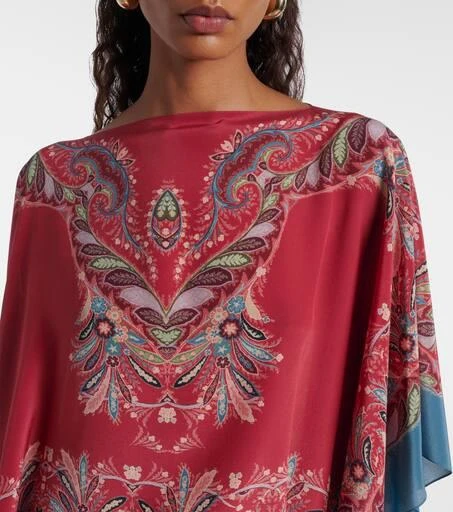 ETRO Asymmetrical floral silk crêpe poncho 4