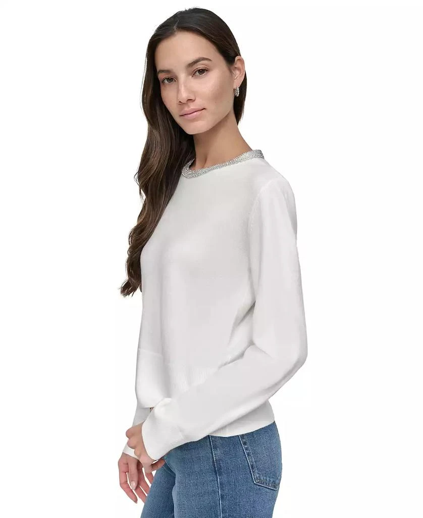 DKNY Women's Rhinestone Collar Crewneck Sweater 3