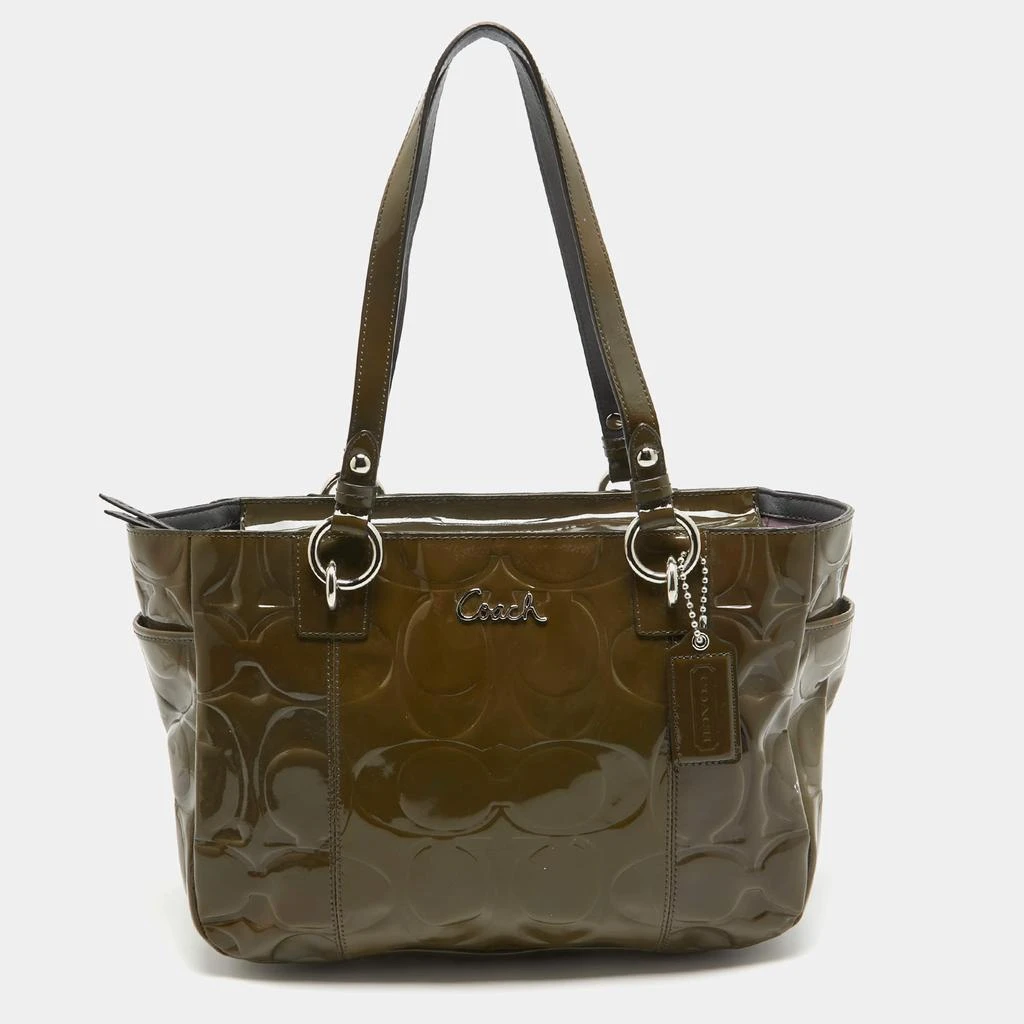 Coach Coach Olive Green Op Art Embossed Patent Leather East West Gallery Tote 1