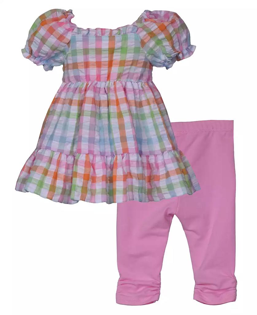 Bonnie Baby Baby Girls 2-Piece Smocked Seersucker Top with Coordinating Legging