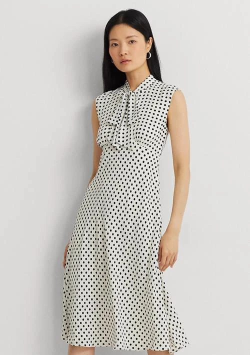 Lauren Ralph Lauren Ralph Lauren Women S Polka Dot Georgette Tie Neck Dress 3