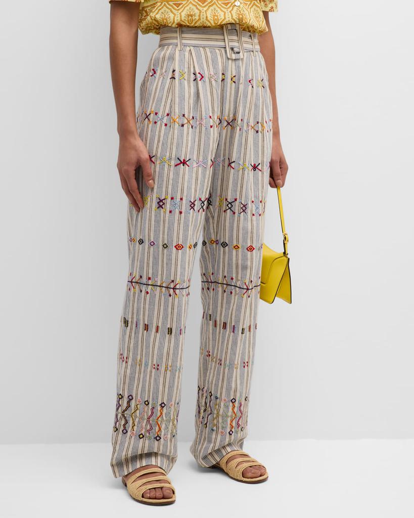 Alix of Bohemia Colette Arrow Stripe Embroidered Pants with Belt