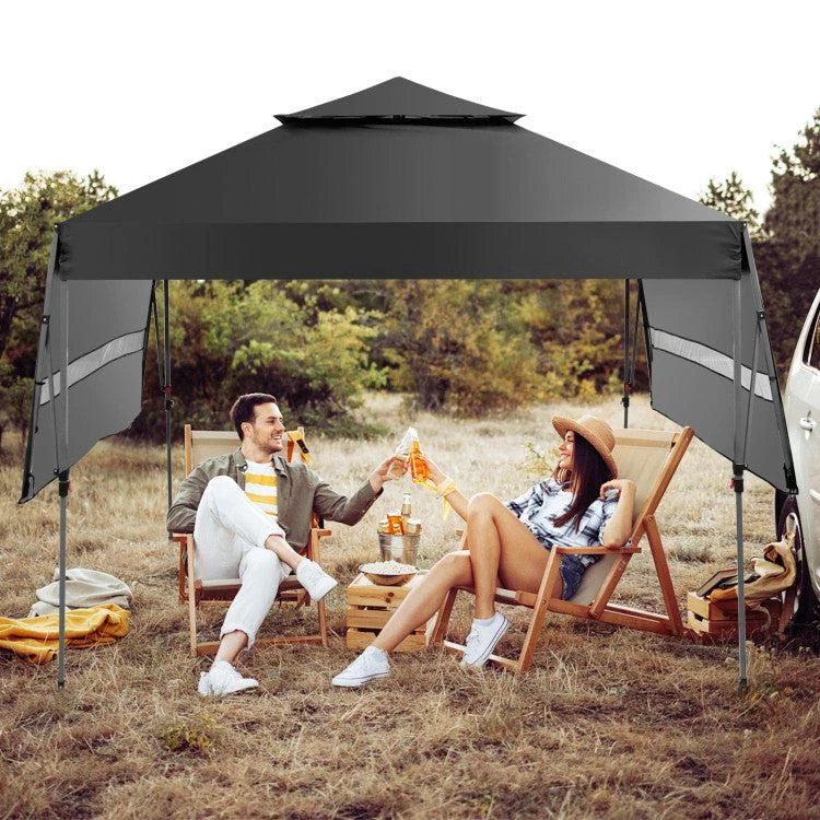 Hivvago 10 x 17.6 Feet Outdoor Instant Pop-up Canopy Tent with Dual Half Awnings-White 10