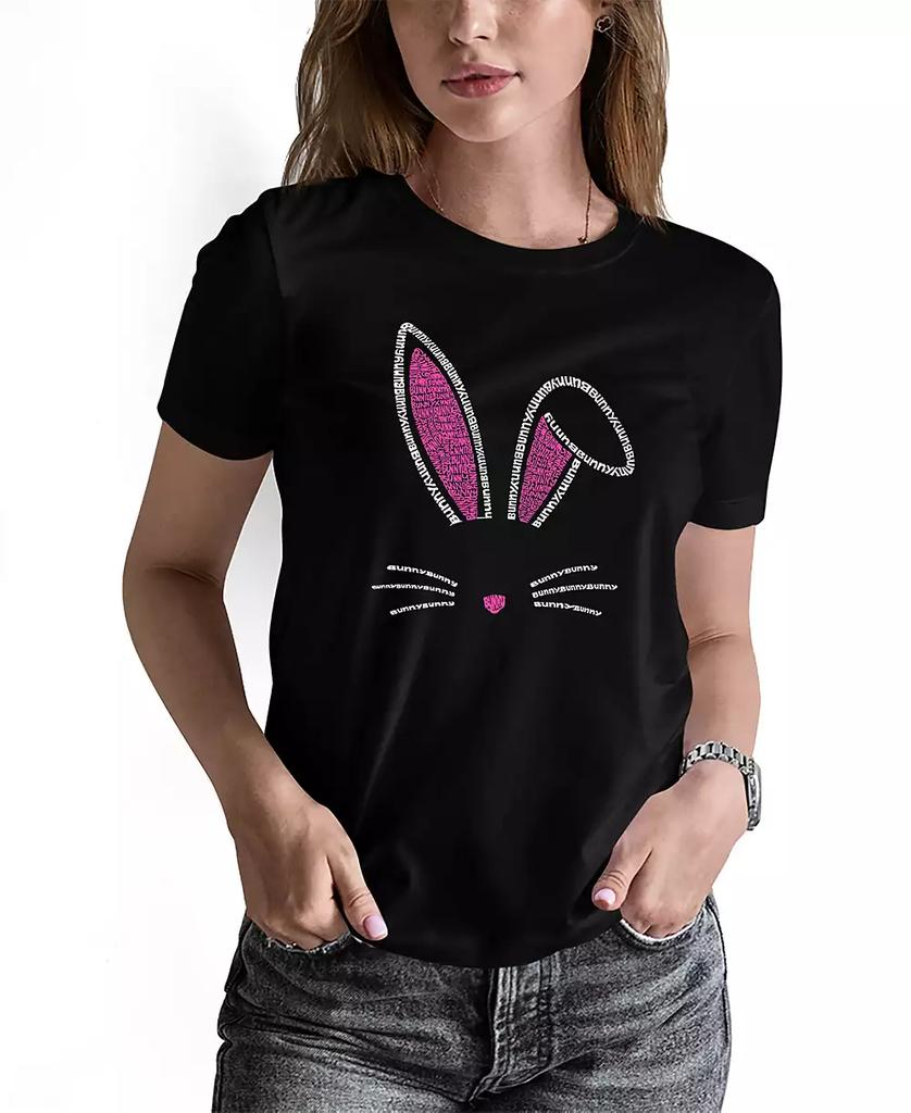 LA Pop Art Women's Word Art Bunny Ears Short Sleeve T-shirt