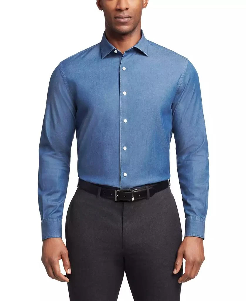 Tommy Hilfiger Men's Flex Regular Fit Washed Stretch Untucked Length Dress Shirt 3