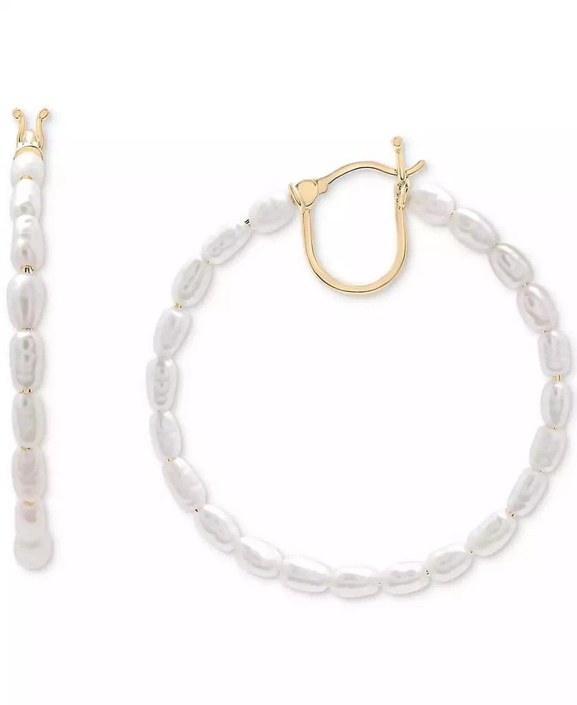 Macy's Cultured Freshwater Pearl (5 x 2-1/2mm) Medium Hoop Earrings in 10k Gold, 1-1/4" 1