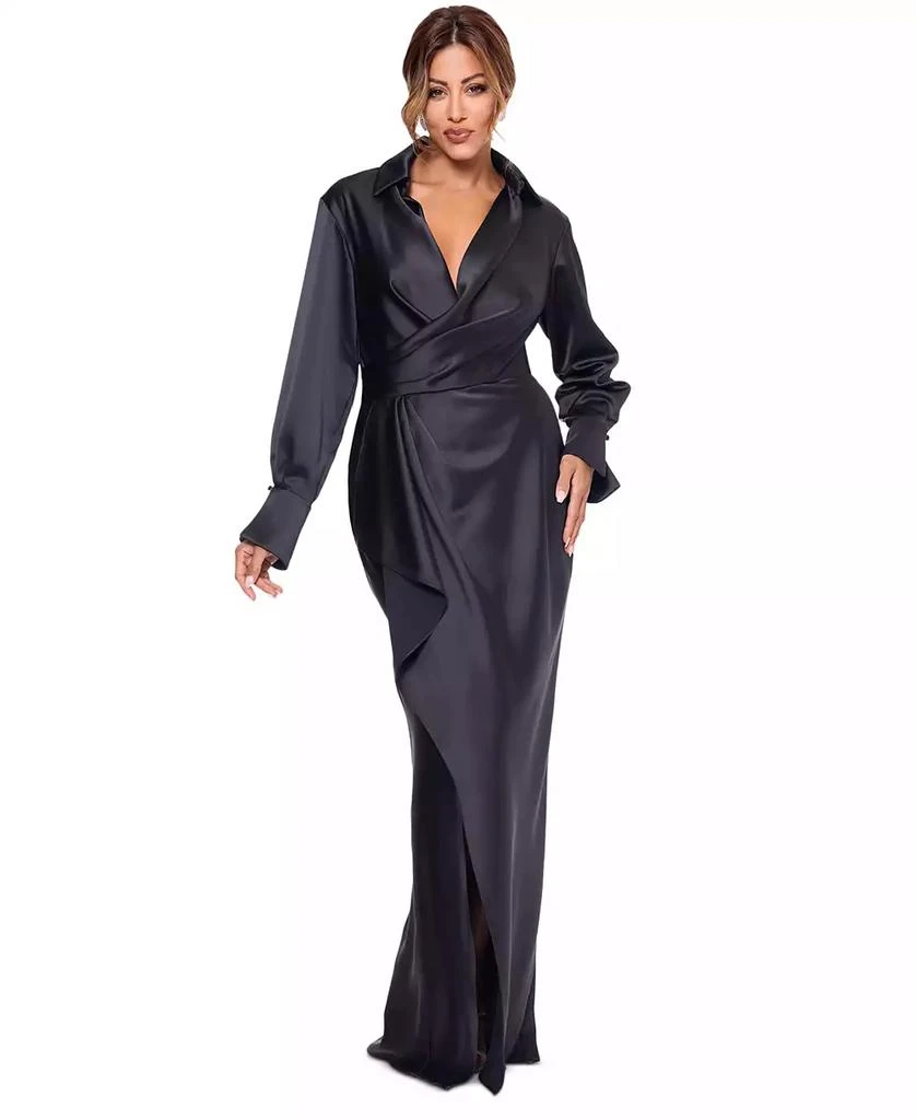 XSCAPE Women's Satin Shirtdress Gown 1