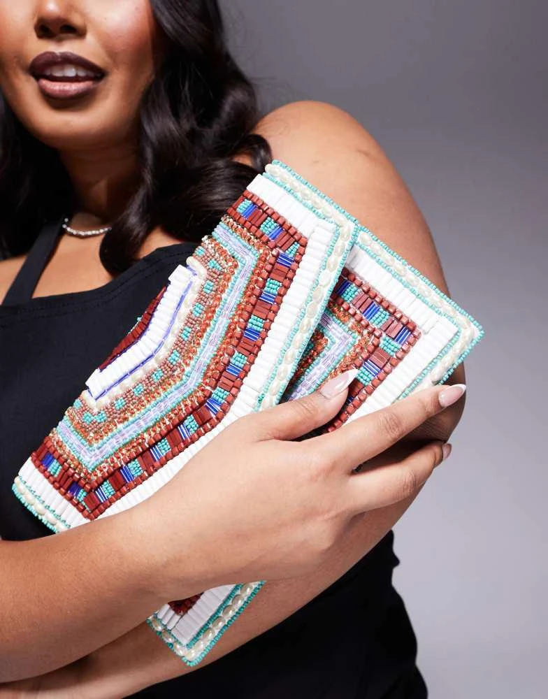 True Decadence True Decadence geometric beaded envelope clutch bag in multi 1