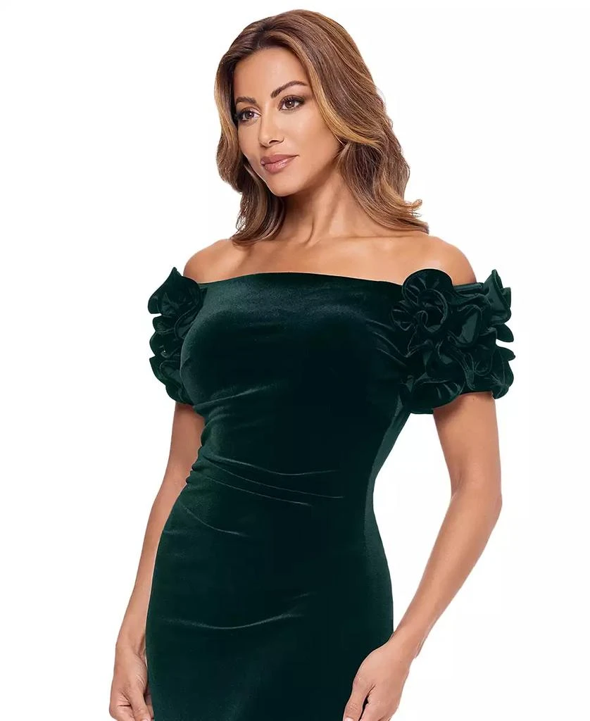 XSCAPE Women's Off-The-Shoulder Ruffled Velvet Gown 4