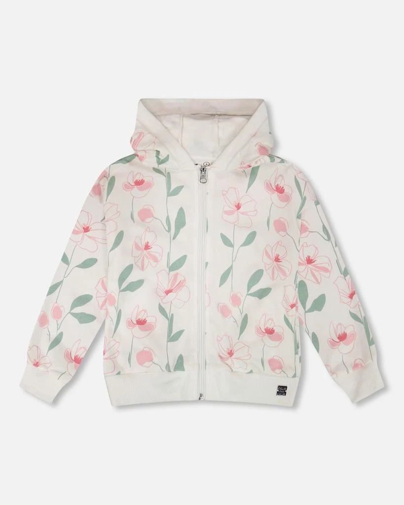 Deux par Deux French Terry Hoodie Off White Printed Flowers