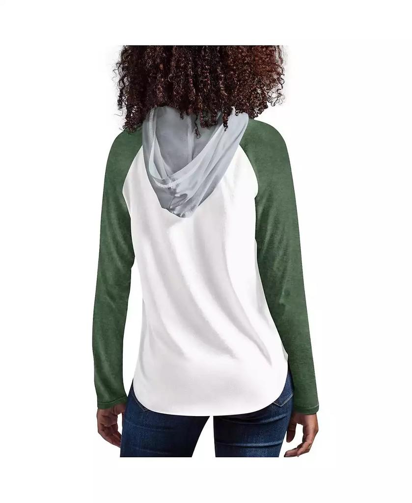 G-III 4Her by Carl Banks Women's White, Green Michigan State Spartans From the Sideline Raglan Long Sleeve Hoodie T-shirt