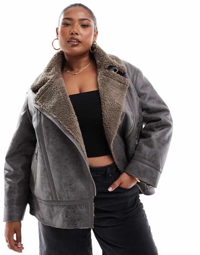 ONLY Curve ONLY Curve borg aviator jacket in brown Women s Jackets Free Shipping BeyondStyle