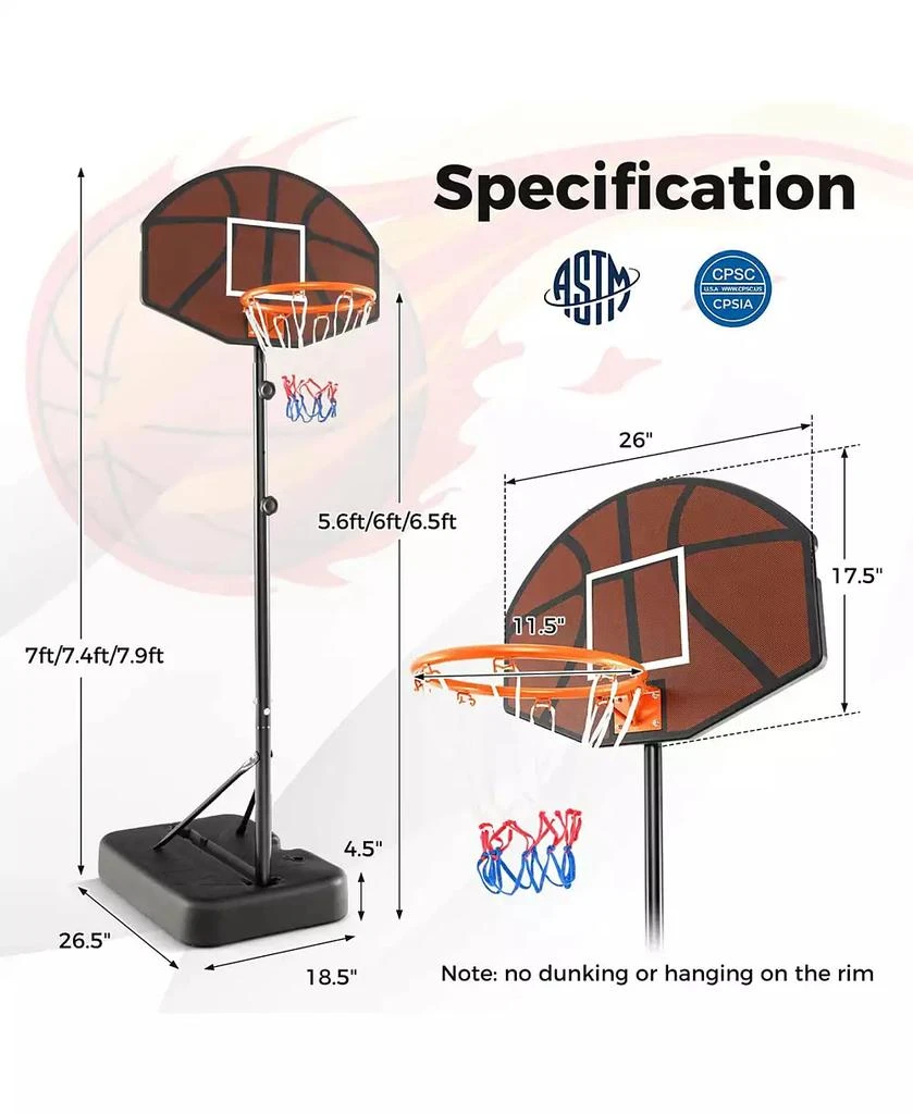 Costway Basketball Hoop 5.6-6.5 FT Height Adjustable for Kids with Shatterproof Backboard 2