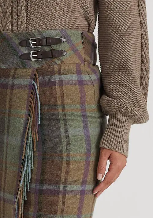 Ralph Lauren Plus Size Plaid Fringe Trim Tweed Miniskirt 3