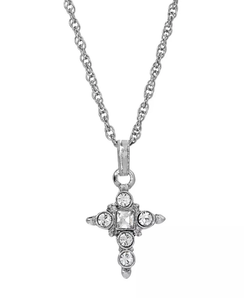 Symbols of Faith Silver-Tone Crystal Cross Pendant Necklace