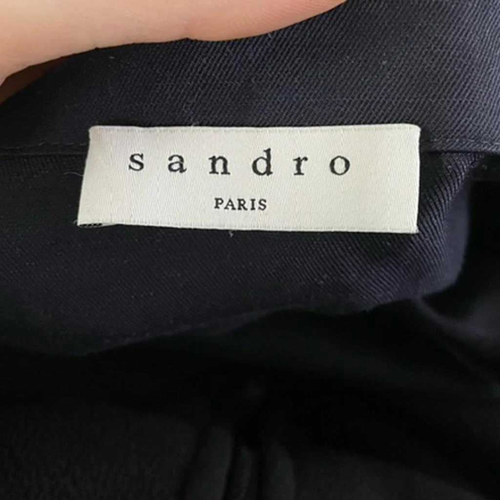 Sandro Paris Gathered Front Detail Mini Long Sleeve Dress in Navy Blue Viscose 3