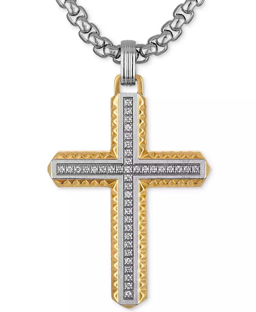 Esquire Men's Jewelry Diamond Cross 22" Pendant Necklace (1/5 ct. t.w.) in Stainless Steel & Yellow Gold-Tone Ion-Plated Stainless Steel