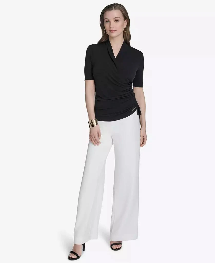 HALSTON Women's Ruched Faux-Wrap Top 5
