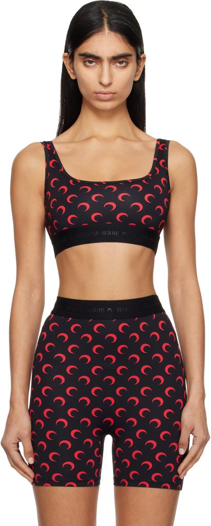 MARINE SERRE SSENSE Exclusive Black 
Red Moon Printed Jersey Sport Bra