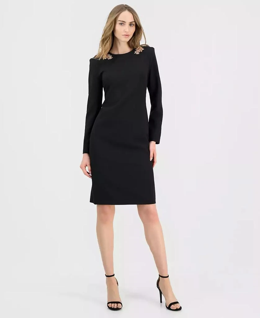black long sleeve sheath dress Women's elegant sheath dress in black tulle with high neck Antonio Marras