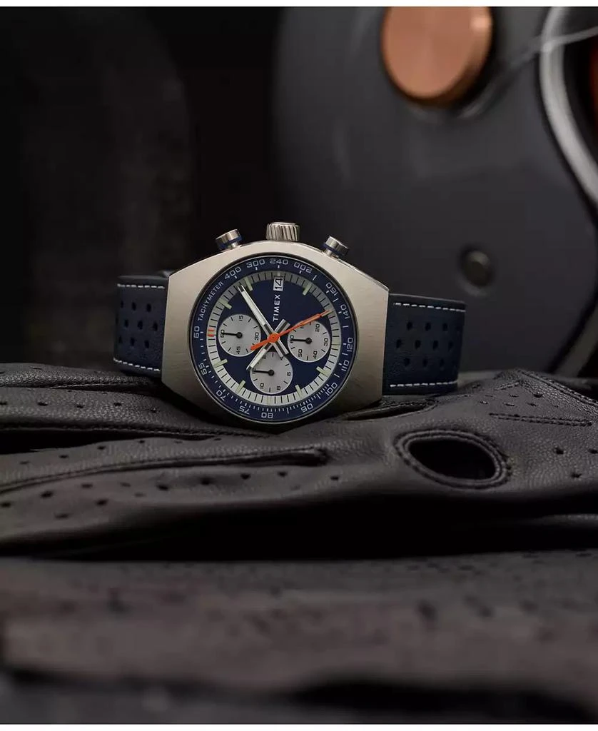 Timex Men's Quartz Analog Blue Leather Watch, 42mm 6