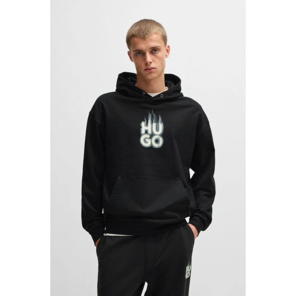 Hugo Boss Cotton-terry hoodie with stacked smoke logo print 3