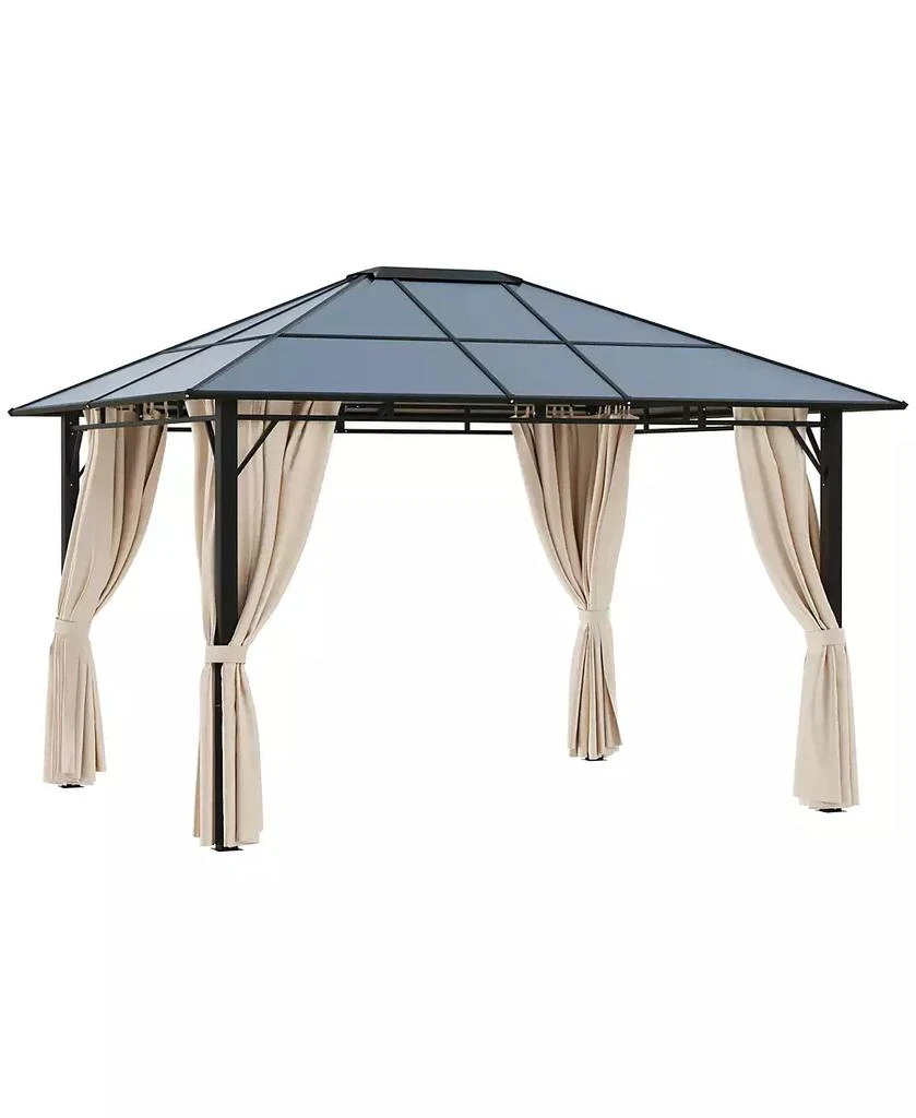 Outsunny 10
 x 12
 Outdoor Steel Frame Gazebo with Twin-Wall Polycarbonate Hardtop Roof and Removable Curtains