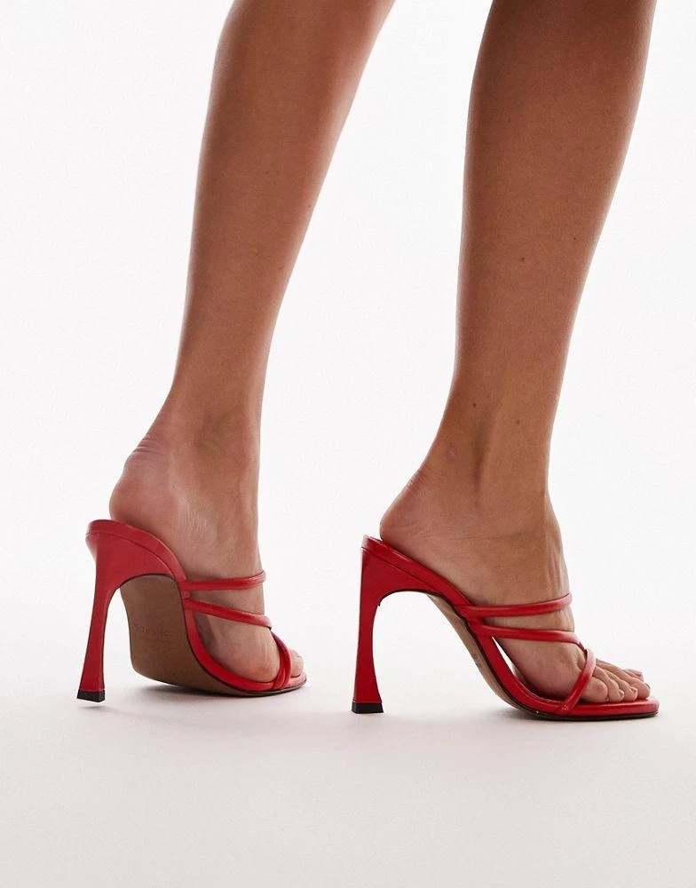 Topshop Topshop Farley premium leather strappy high heeled sandals in red 4