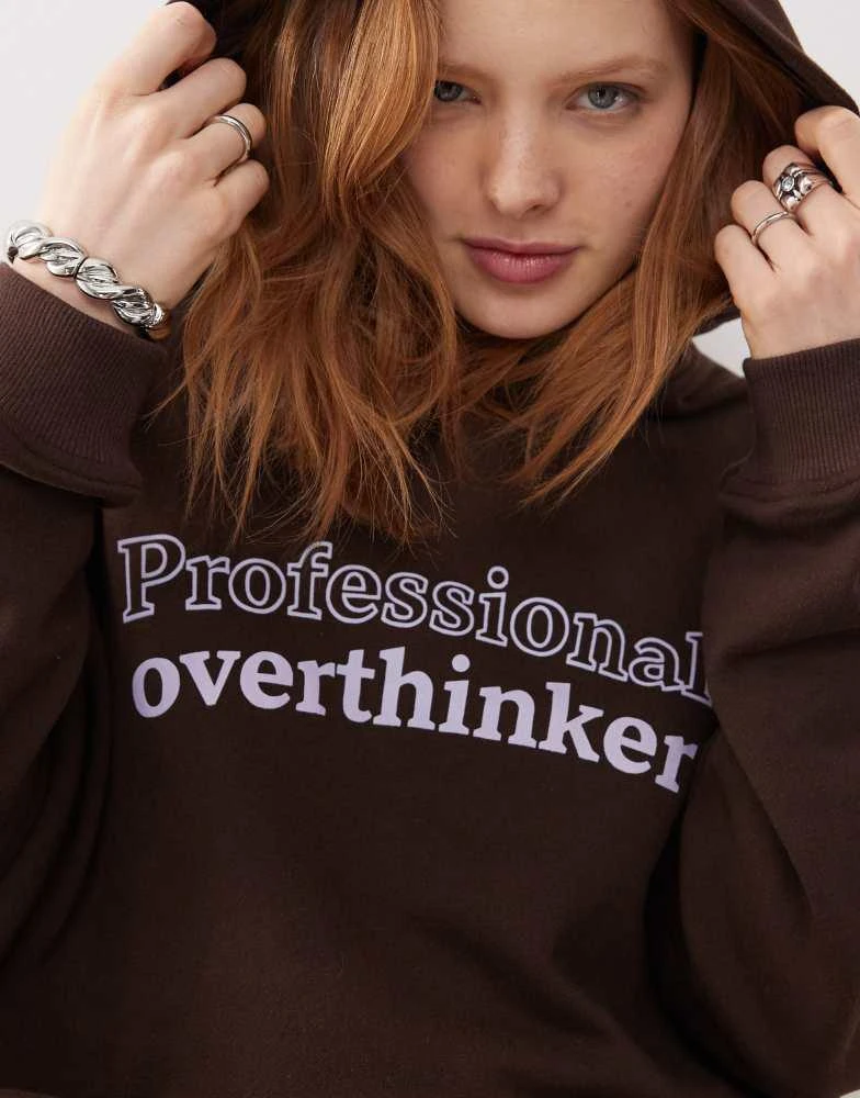 Motel Motel oversized slogan hoodie in bitter chocolate 4