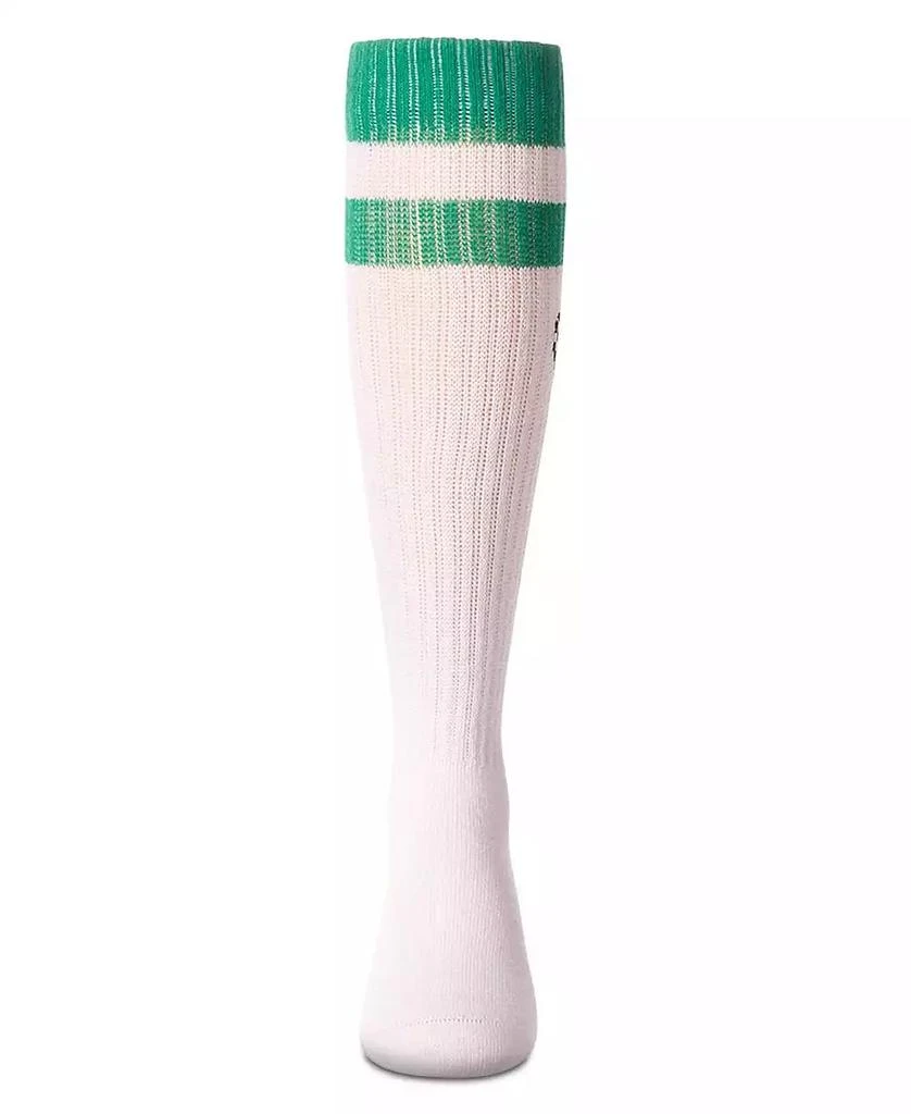 Memoi Little Girls Ribbed Varsity Stripe "Checkered Heart" Cotton Rich Knee Sock 2