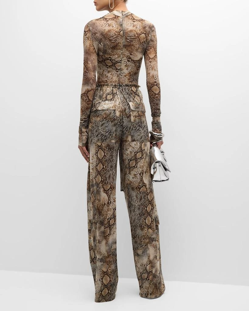 LAPOINTE Snakeskin-Print Mesh Mock-Neck Long-Sleeve Bodysuit 4