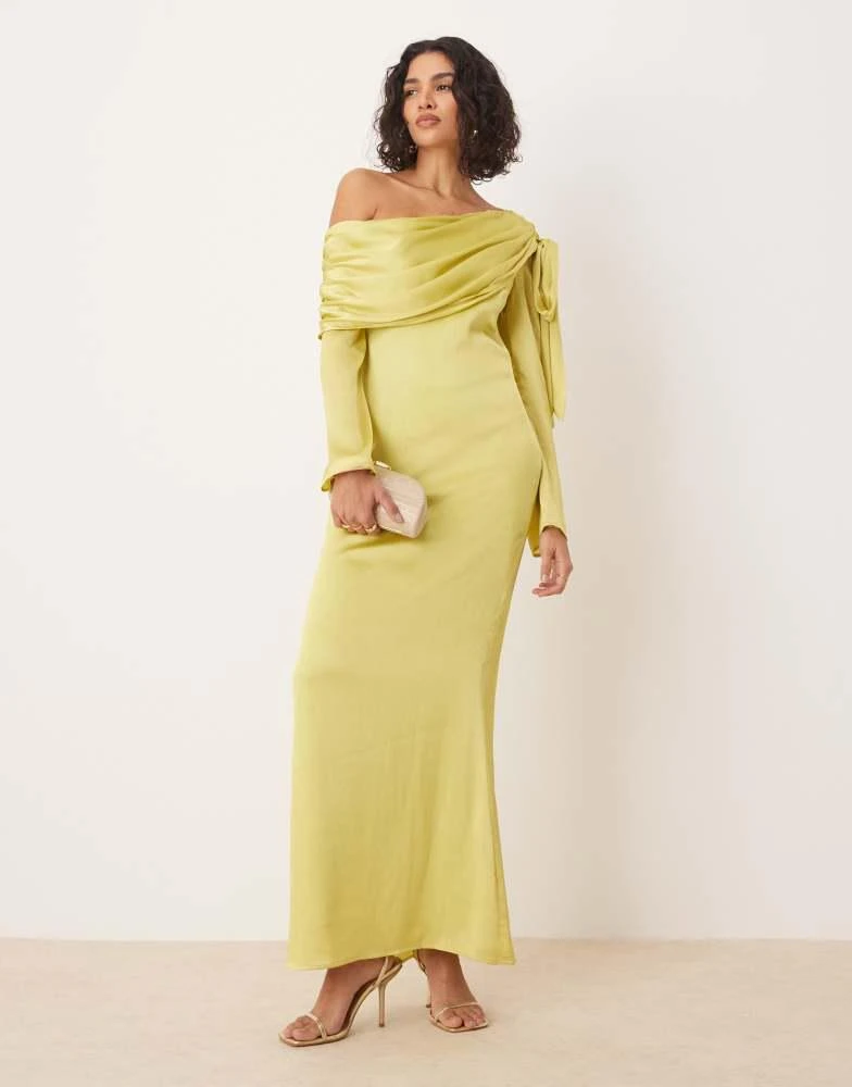 Pretty Lavish Pretty Lavish asymmetric bow chiffon maxi dress in chartreuse 1