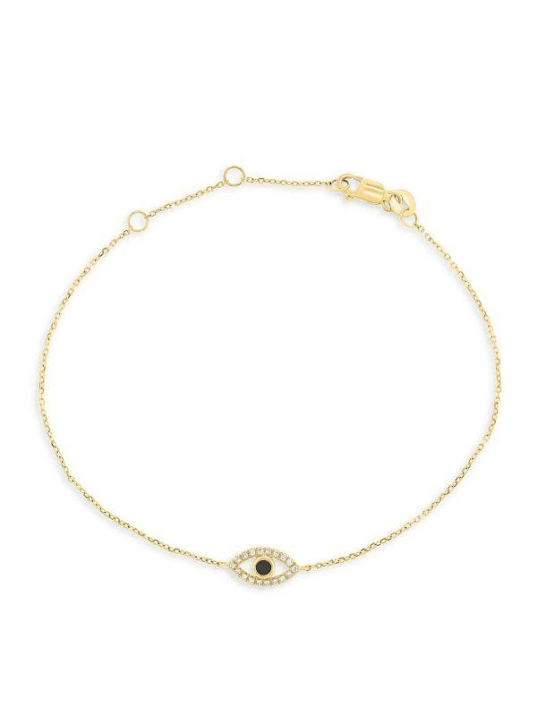 Saks Fifth Avenue 14K Yellow Gold, 0.05 TCW Diamond & Onyx Evil Eye Bracelet 1